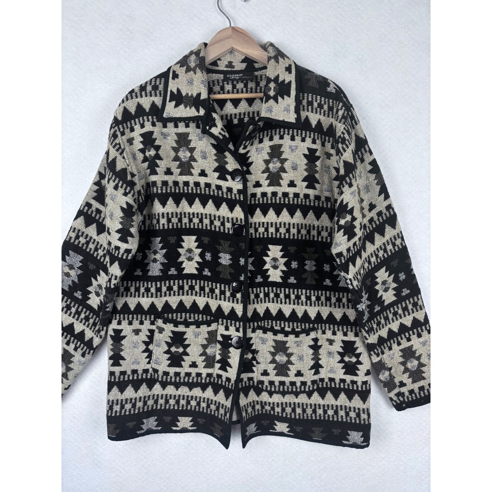 VTG DAWN JOY FASHIONS JACKET MEDIUM SOUTHWESTERN AZTEC TAPESTRY BOHO COAT